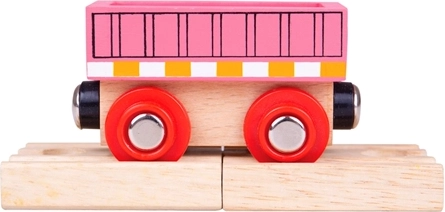 Ružový vagón BIGJIGS RAIL s magnetickými spojkami a 2 drevenými koľajami