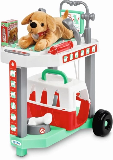 Vozík pre malého veterinára s plyšovým psíkom
