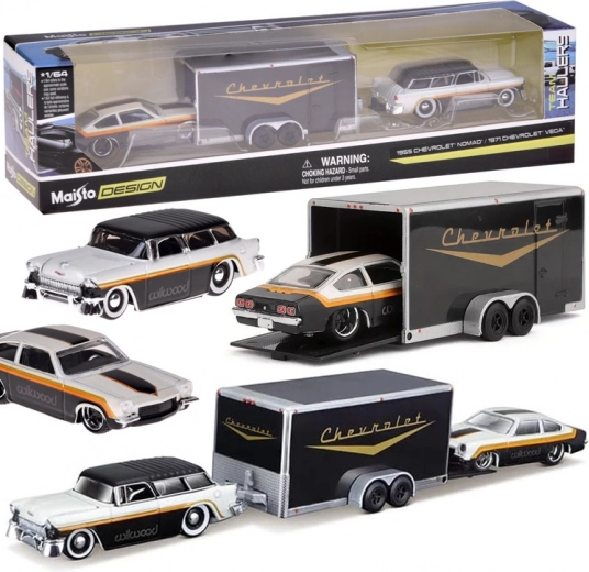 Maisto kovové autá Chevrolet Nomad 1955 a Chevrolet Vega 1971 s prívesom