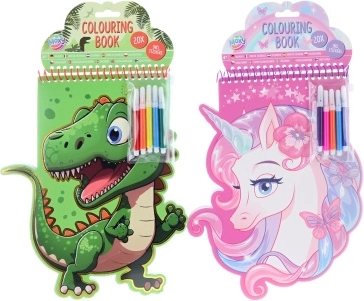 Detské omaľovánky s fixkami a samolepkami – dinosaurus alebo jednorožec