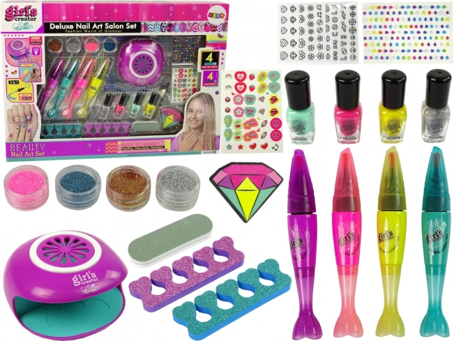 Veľká sada na maľovanie nechtov Nail Pens Glitter Stickers Lamp