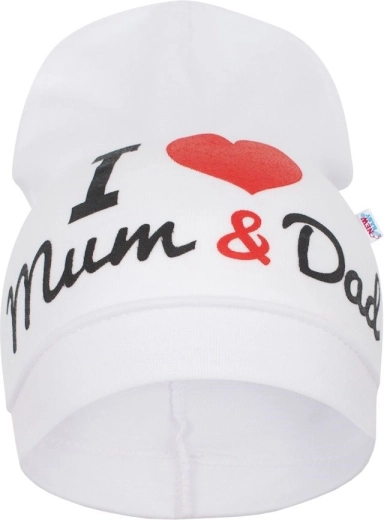 Detská čiapka new baby i love mum and dad biela 3–9 m