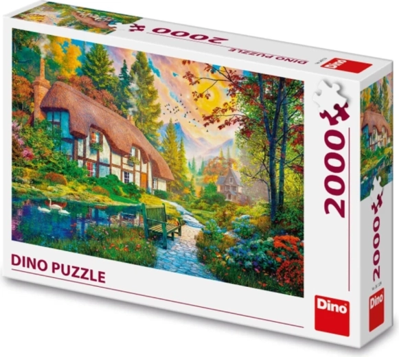 Nádherný motív domčeka pri rieke