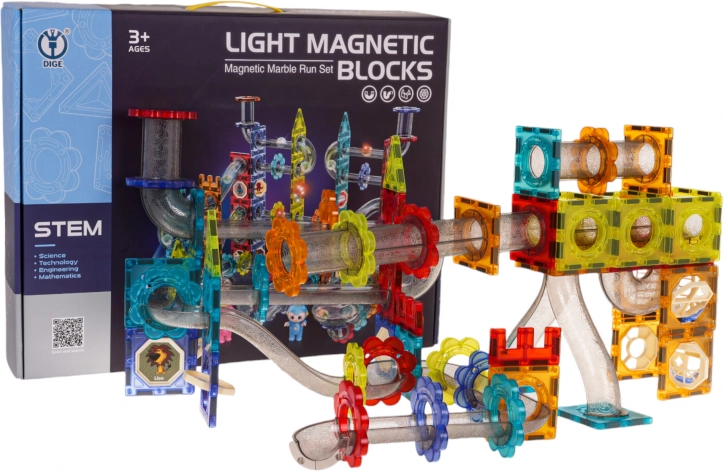 Magnetická svietiaca stavebnica guľôčková dráha 228 dielov