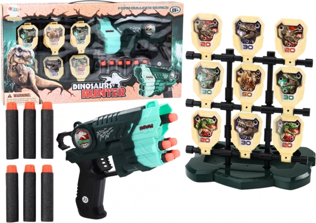 Pištoľ s terčom a penovými šípkami - dinosaury