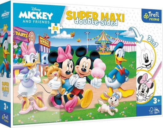 Obojstranné puzzle 24 dielikov Super Maxi MICKEY A KAMARÁTI – zábavný park 3v1