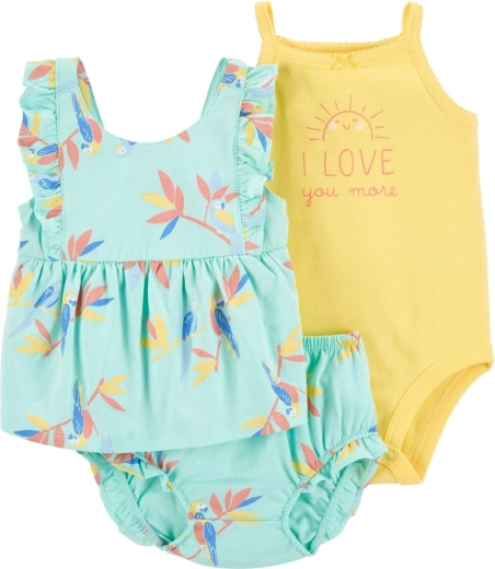 CARTER'S 3-dielny bavlnený set pre dievčatko s motívom modrých kvetov (body na ramienka, tielko, nohavičky) – 9m