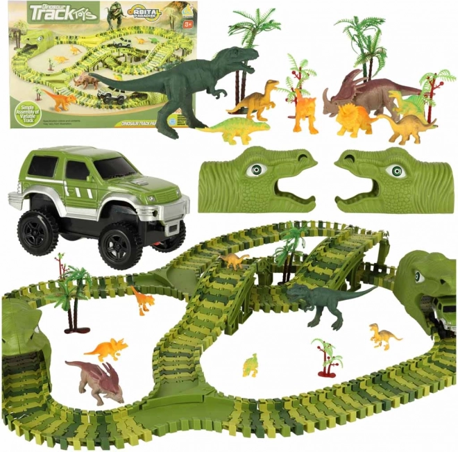 Závodná dráha s dinosaurami a autami 240 dielov