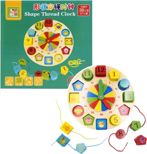 drevené hodiny s navliekaním a vkladačkou