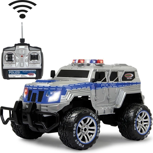 Jamara policajné obrnené monster truck na diaľkové ovládanie 1:12 27 MHz s LED, batériou a nabíjačkou