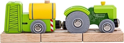 Bigjigs Rail traktor s vlečkou – zelený