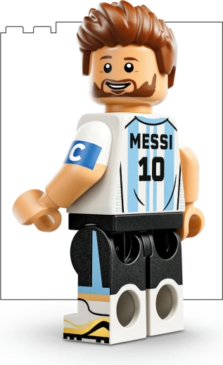 Minifigúrka Lionela Messiho a futbalové detaily