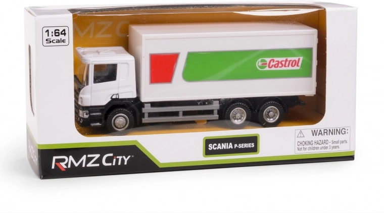 Kovový model nákladného auta SCANIA CASTROL 1:64 s pull-back pohonom