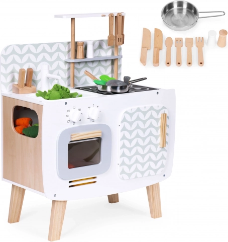 Drevená detská kuchynka retro s rúrou, horákmi a drezom ECOTOYS