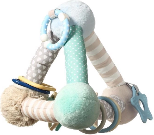 BabyOno edukačná plyšová pyramída s hryzátkom na C krúžku, mint, 3m+