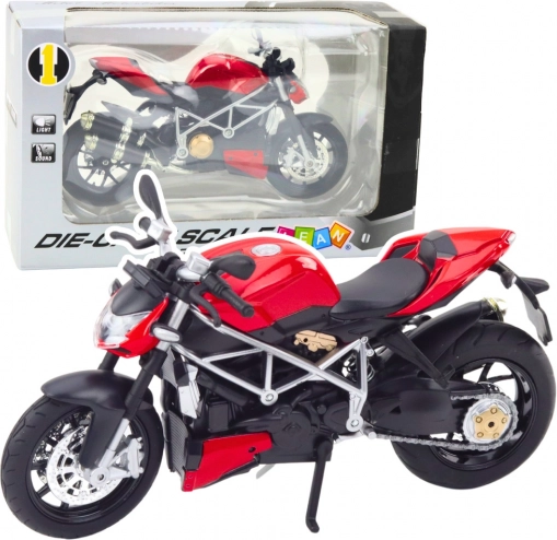 kovový športový motocykel 1:12, červený so svetlami a zvukmi