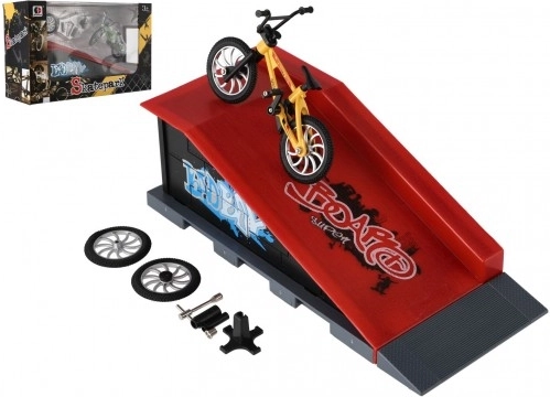 Prstové BMX bicykel so skrutkovacími doplnkami a rampou