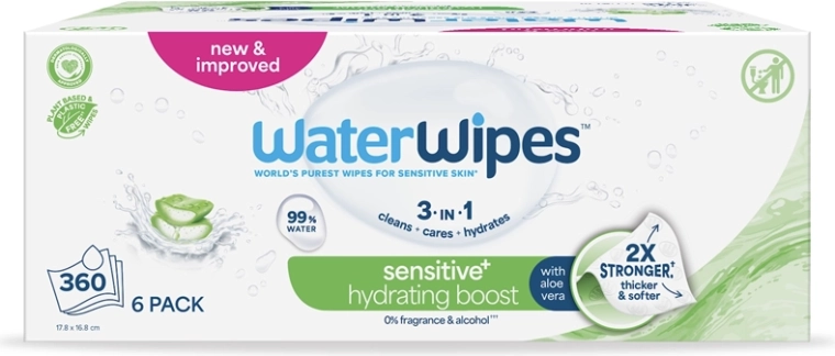 WaterWipes hydratačné vlhčené obrúsky s aloe vera 3v1 6×60 ks (360 ks)
