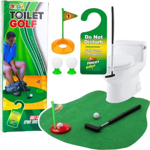 Zábavná toaletná golfová sada s podložkou, putterom a loptičkami