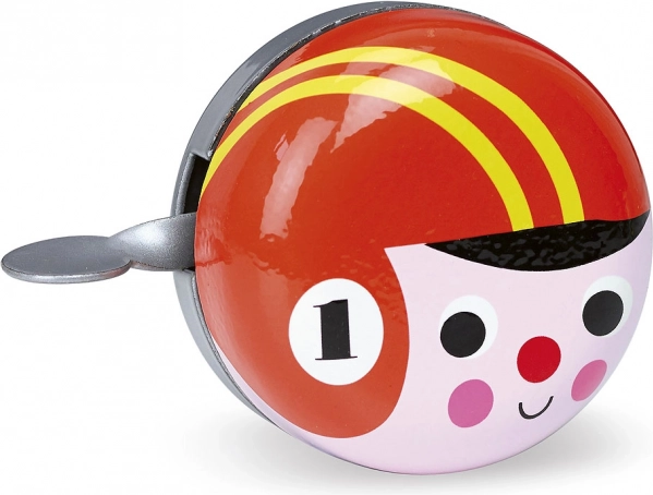 Retro zvonček na bicykel červený s jazdcom