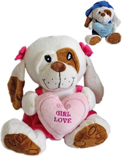 Plyšový psík v oblečku Love 25 cm so srdiečkom - 1 kus