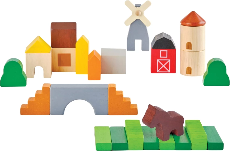 PlanToys drevená stavebnica na vidieku (Country Blocks)