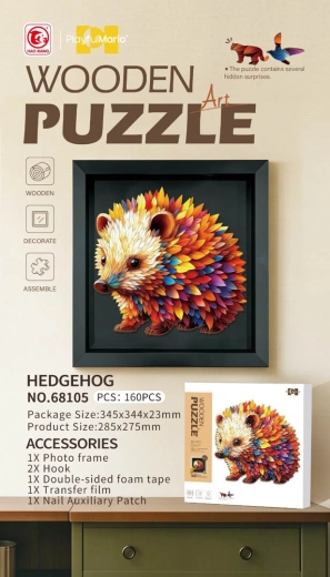 Drevené puzzle ježko 160 dielikov s rámom