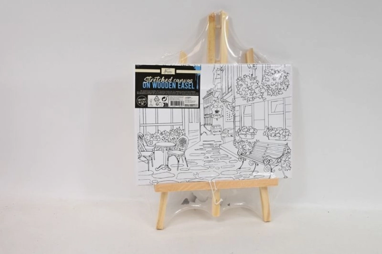 Plátno s predtlačeným vzorom na stolnom stojane – motív reštaurácie 30 × 23 cm