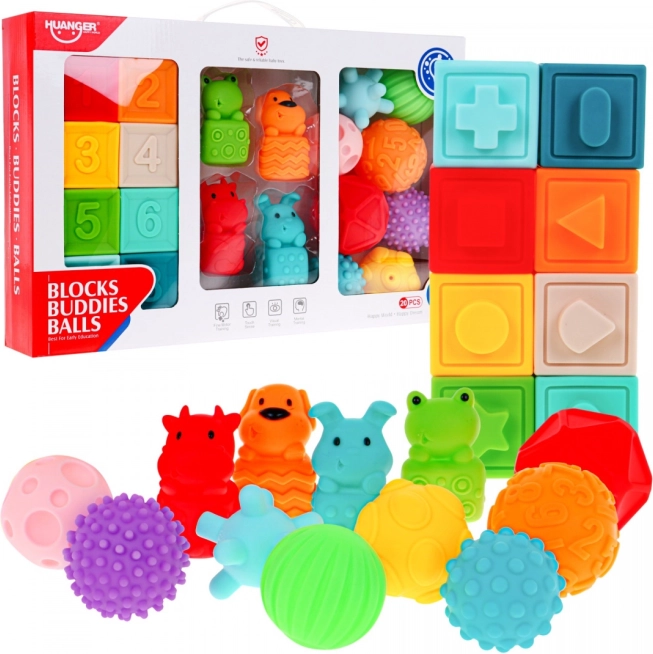 Mega sada 20 zvieracích loptičiek pre deti 6m+ Senzorická hračka Rehabilitácia rúk