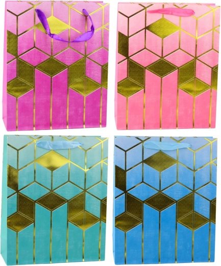 Darčeková taška s geometrickým zlatým vzorom 32 × 26 × 12 cm