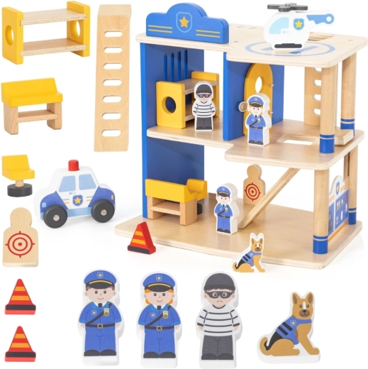 Drevená policajná stanica Viga Toys s príslušenstvom
