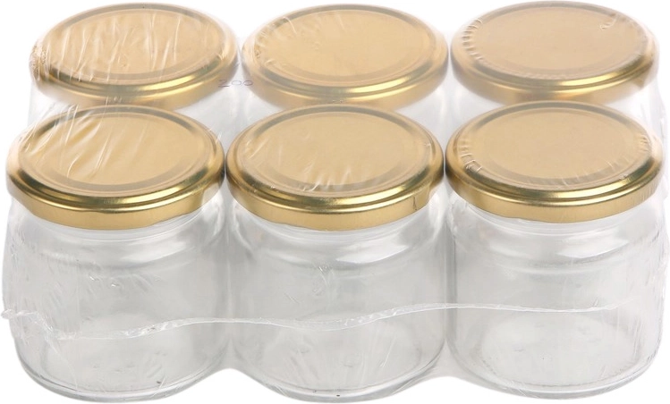 Sada 6 sklenených zaváracích pohárov 200 ml so zlatými viečkami 66 mm