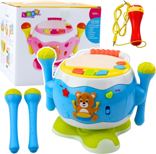 Interaktívny hudobný bubon pre deti so svetlami a zvukmi modrý