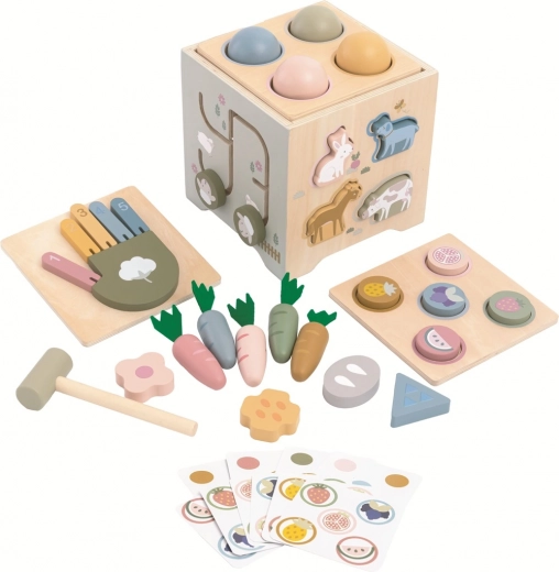 Multifunkčná drevená motorická kocka farma 2Kids Toys