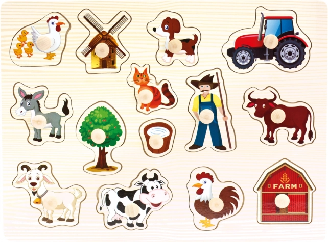Bino drevené puzzle farma 14 dielikov