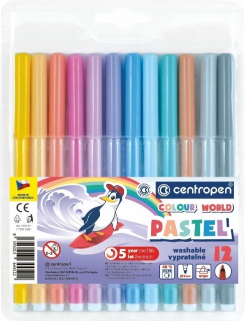 CENTROPEN pastelové fixky, 12 farieb – pastel