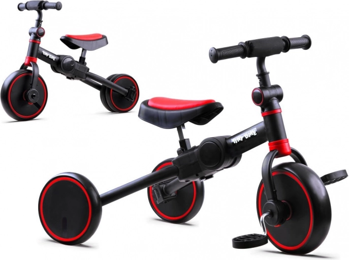 Tiny Bike 3v1 detské odrážadlo, trojkolka a balančné kolo – čierna