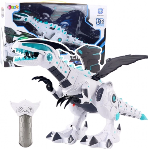 RC robot dinosaurus na diaľkové ovládanie so svetlami a zvukmi – biely
