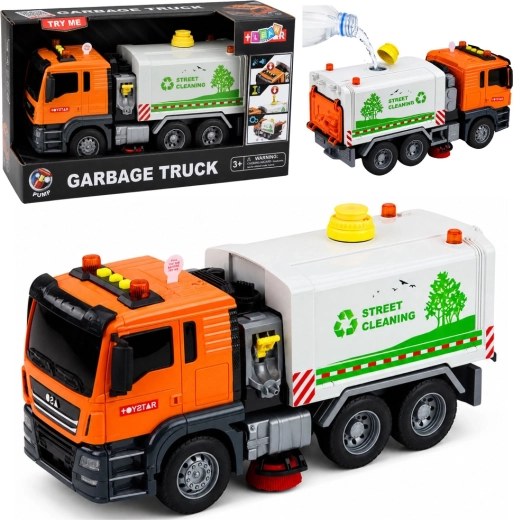 Detská pouličná zametacia cisterna Garbage Truck so striekaním vody, svetlami a zvukmi