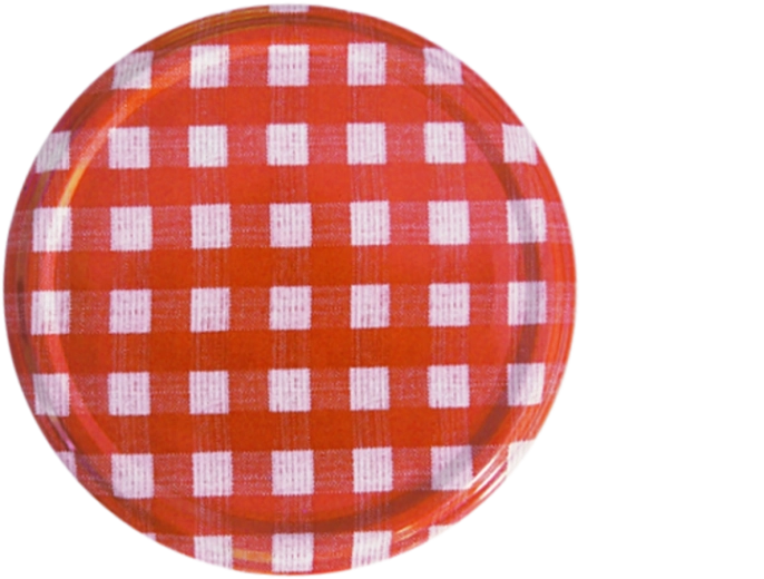 Viečko na zaváracie poháre 66 mm so srdiečkami – červenobiela kocka