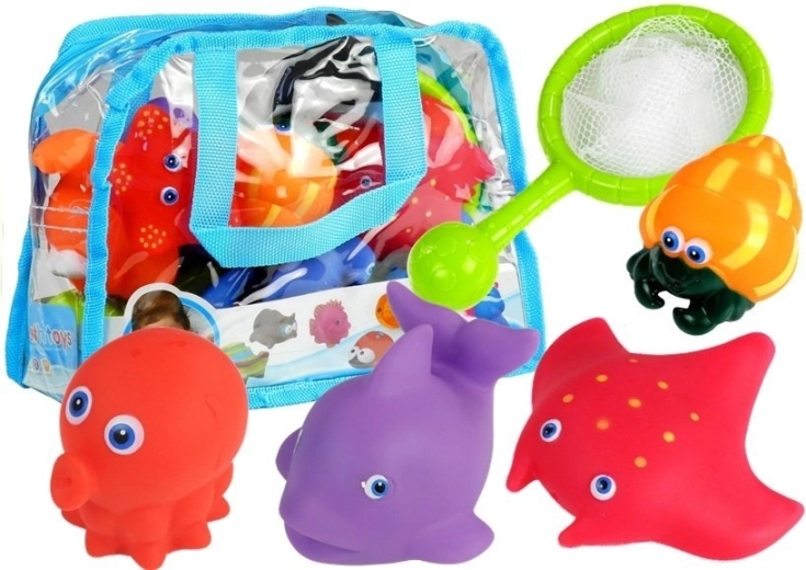 Súprava morských zvieratiek do vane so sieťkou