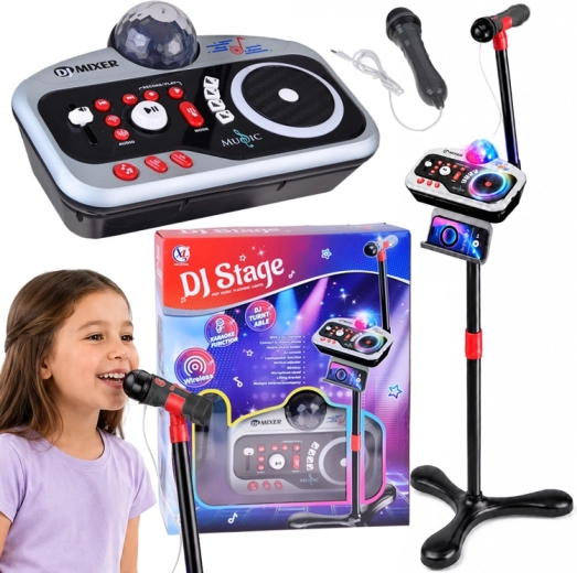 Detská DJ konzola DJ Stage s karaoke mikrofónom, Bluetooth a disco guľou