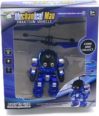 Lietajúca figúrka futuristického robota v zlatej farbe