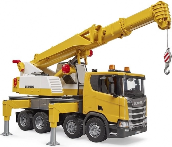 Bruder SCANIA so žeriavom LIEBHERR – mobilný žeriav 1:16 so svetlami a zvukmi