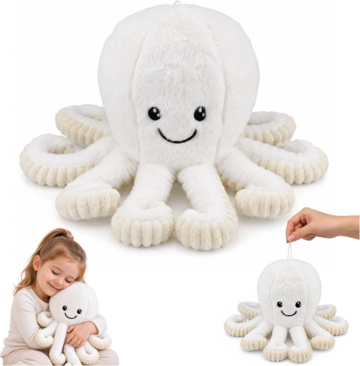 Plyšová chobotnica s pružnými chápadlami biela 50 cm