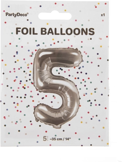 Strieborný fóliový balónik číslo 5 (35 cm)
