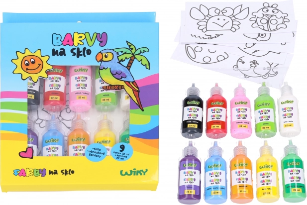 Farby na sklo sada 9+1 vrátane šablón