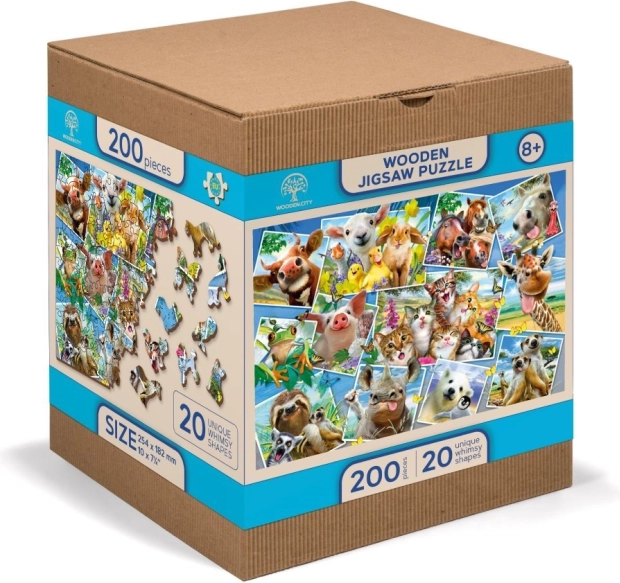 Drevené puzzle 2v1 Zvieracie pohľadnice WOODEN CITY, 505 dielikov