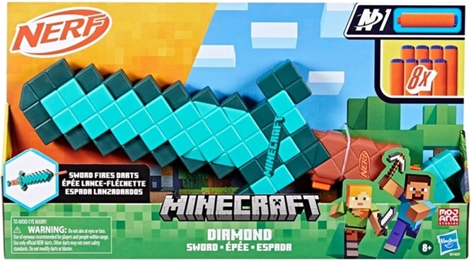 Nerf Minecraft diamantový meč Diamond Sword s penovými šípkami - 1 kus
