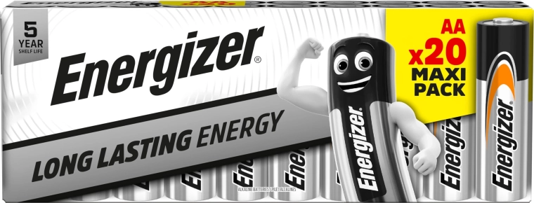 Energizer alkalické batérie AA, balenie 20 ks